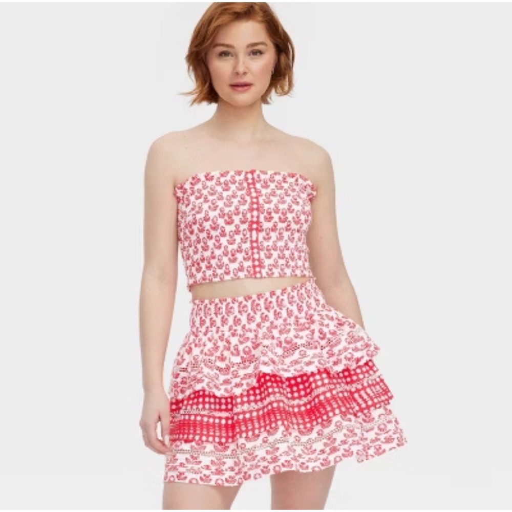 Roller Rabbit Target Red Lavender Floral Tiered Eyelet Mini Skirt XL NEW